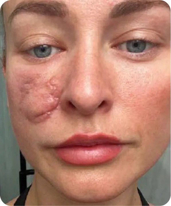 Holly's healed but red facial scar after surgery